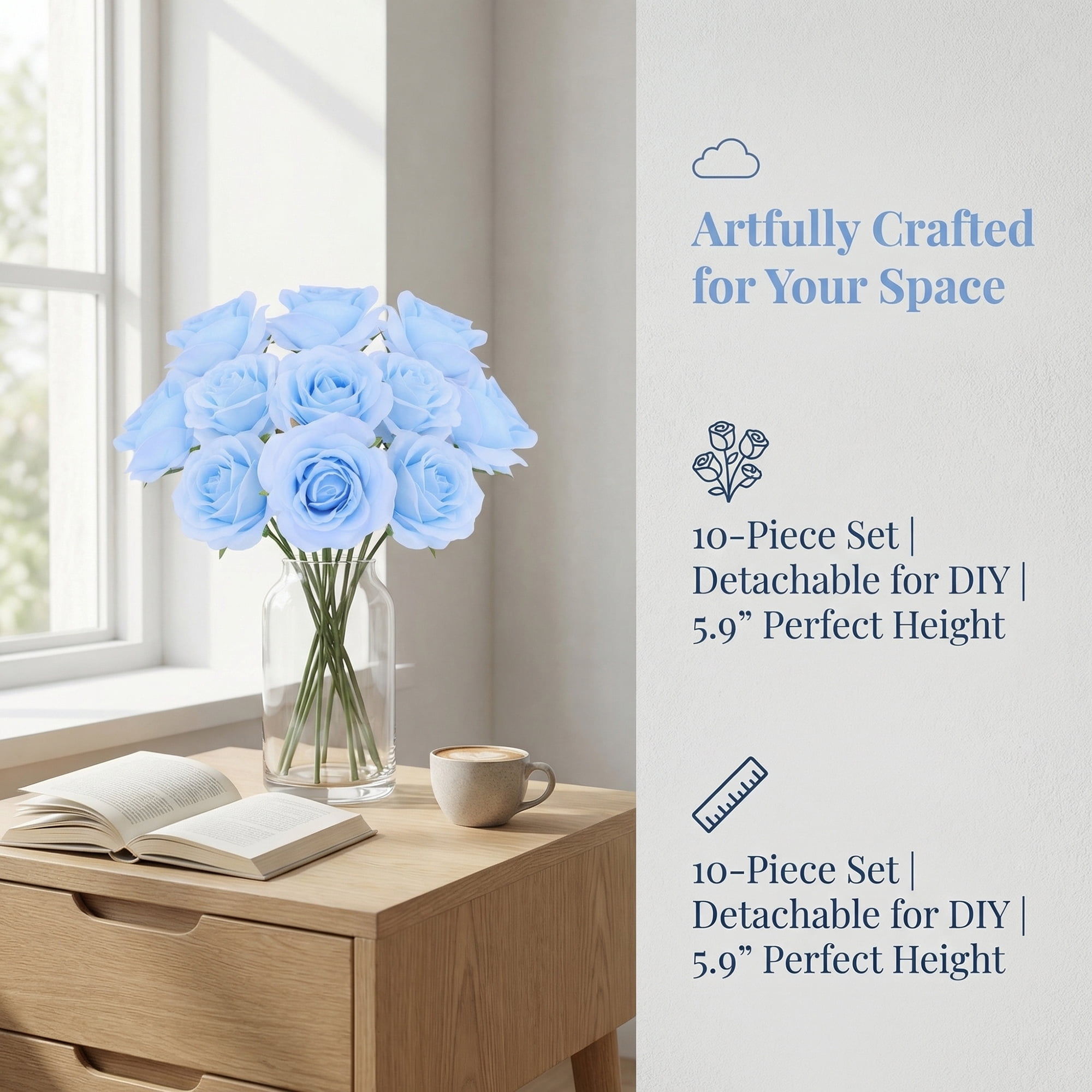 Unique Bargains Mini Artificial Silk Roses Detachable Head Bouquet for Craft Blue 5.9 in