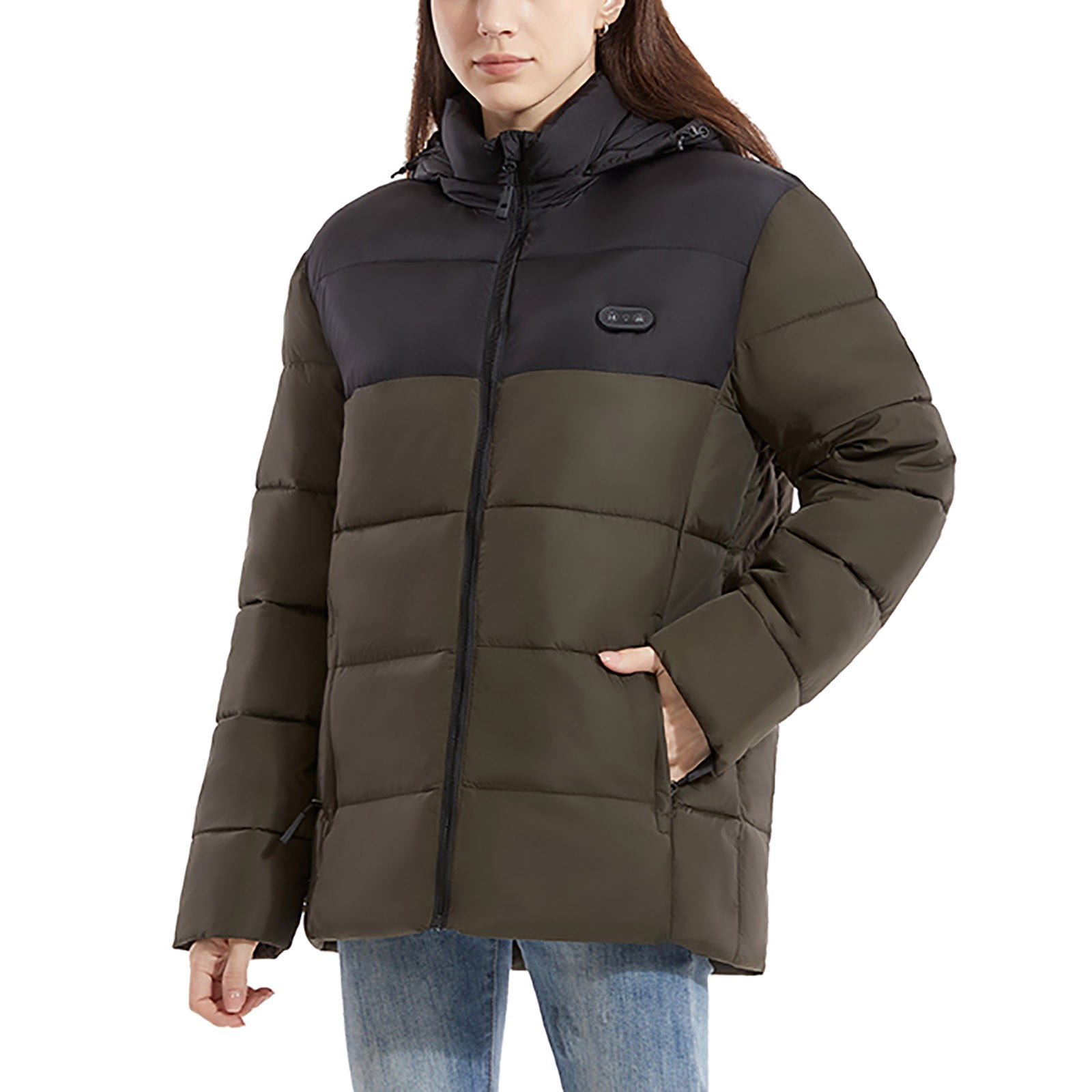 ZRGHAOYLQ Heated Jackets Unisex Windproof Outdoor Hiking Outerwear 15 Heating Area Electric Heated Jacket Skiing Thermal Hooded Heated Clothing Solid Color Full Zip Winter Coats with Hood