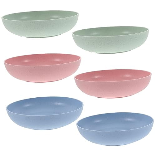 6pcs Shallow Plastic Cat Bowls Whisker Fatigue Relief Spacious Feeding Dishes for Kittens and Short-Legged Cats Practical Dishwasher Safe Pet Feeding in Pink Blue and Green
