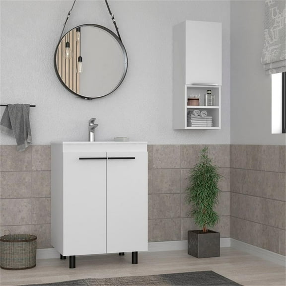 FM FURNITURE Sutton 2 Piece Bathroom Set White Engineered Wood