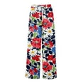 thumbnail image 4 of WTOBBY Women's Summer Floral Print Wide Leg Palazzo Pants Featuring High Waist Elastic Drawstring Casual Design and Pockets for Stylish Outfits ,Watermelon Red M, 4 of 7