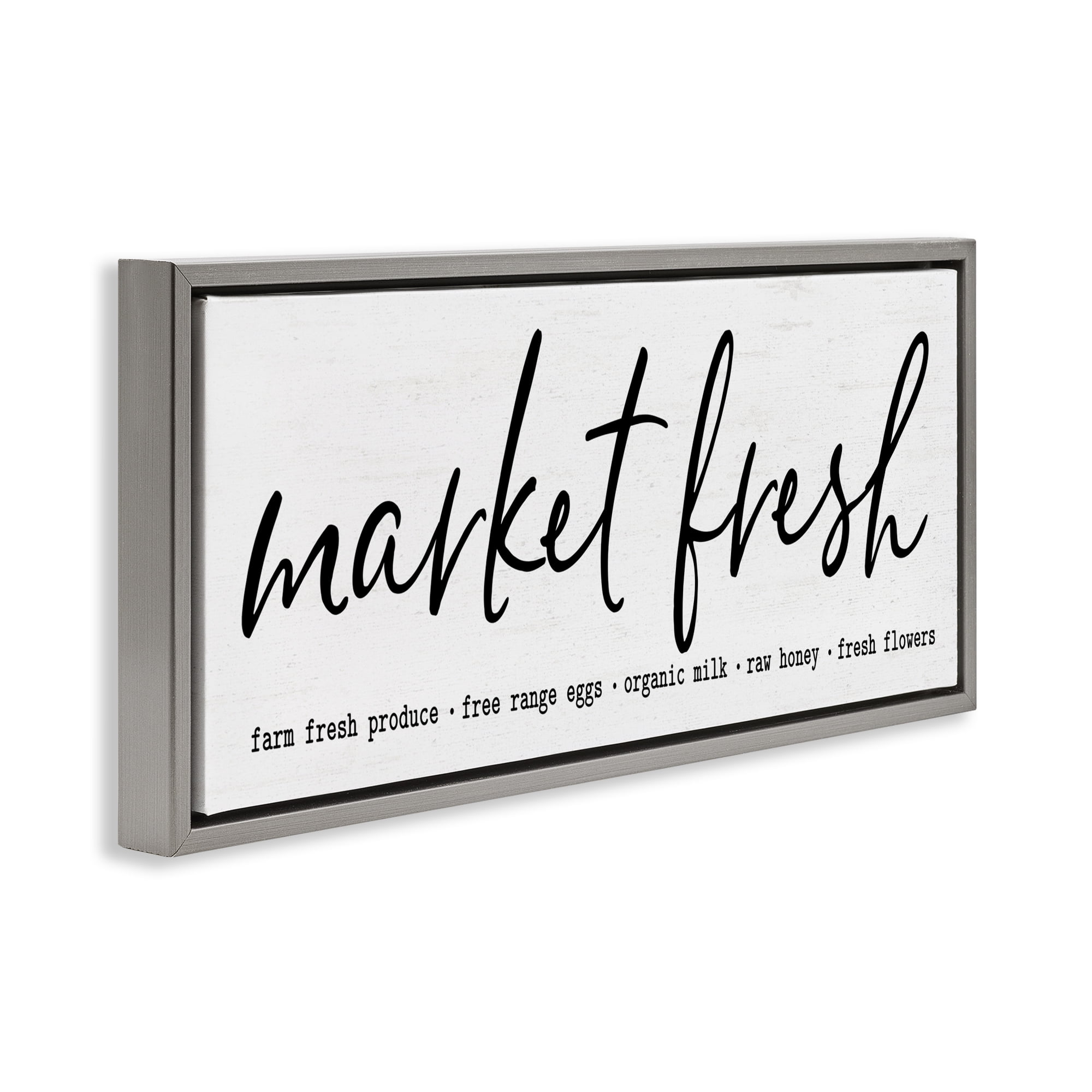 Market Fresh Organic Gray Framed Floater Canvas Wall Art, design by Lettered and Lined