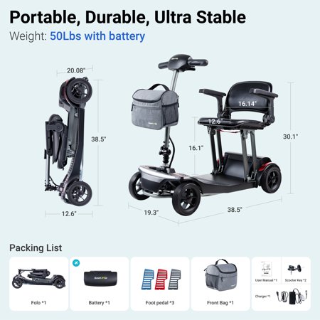 ScootNGo 44lbs Lightweight Foldable Mobility Scooter for Seniors & Adults - Airline Approved, Lithium Battery, USB & Storage Bag