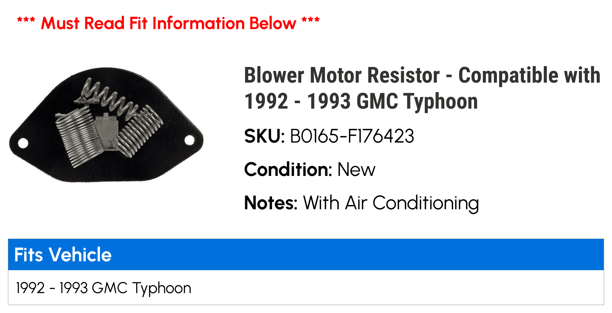 Blower Motor Resistor - Compatible with 1992 - 1993 GMC Typhoon - Dorman