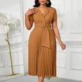 thumbnail image 2 of AURA Plus Size Summer V Neck Pleated A Line Dress High Waist Elegant Midi Party Dress XL XXXL, 2 of 8