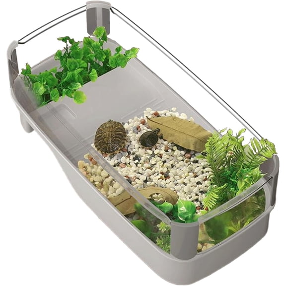 Small Turtle Tank Kit – Baby Turtle Tank with Drain Outlet, Increased Altitude & Multiple Active Areas (Small)