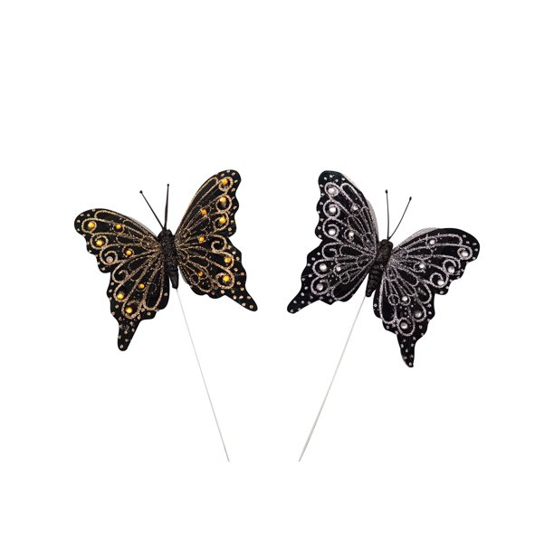 Set de 12 mariposas monarca de plumas con brillo, 10 cm de envergadura