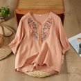 thumbnail image 7 of Lpmadey Floral Embroidered Tops for Women 3/4 Sleeve Boho Vacation Dressy Casual Shirts V Neck Tunic Tshirt, 7 of 7