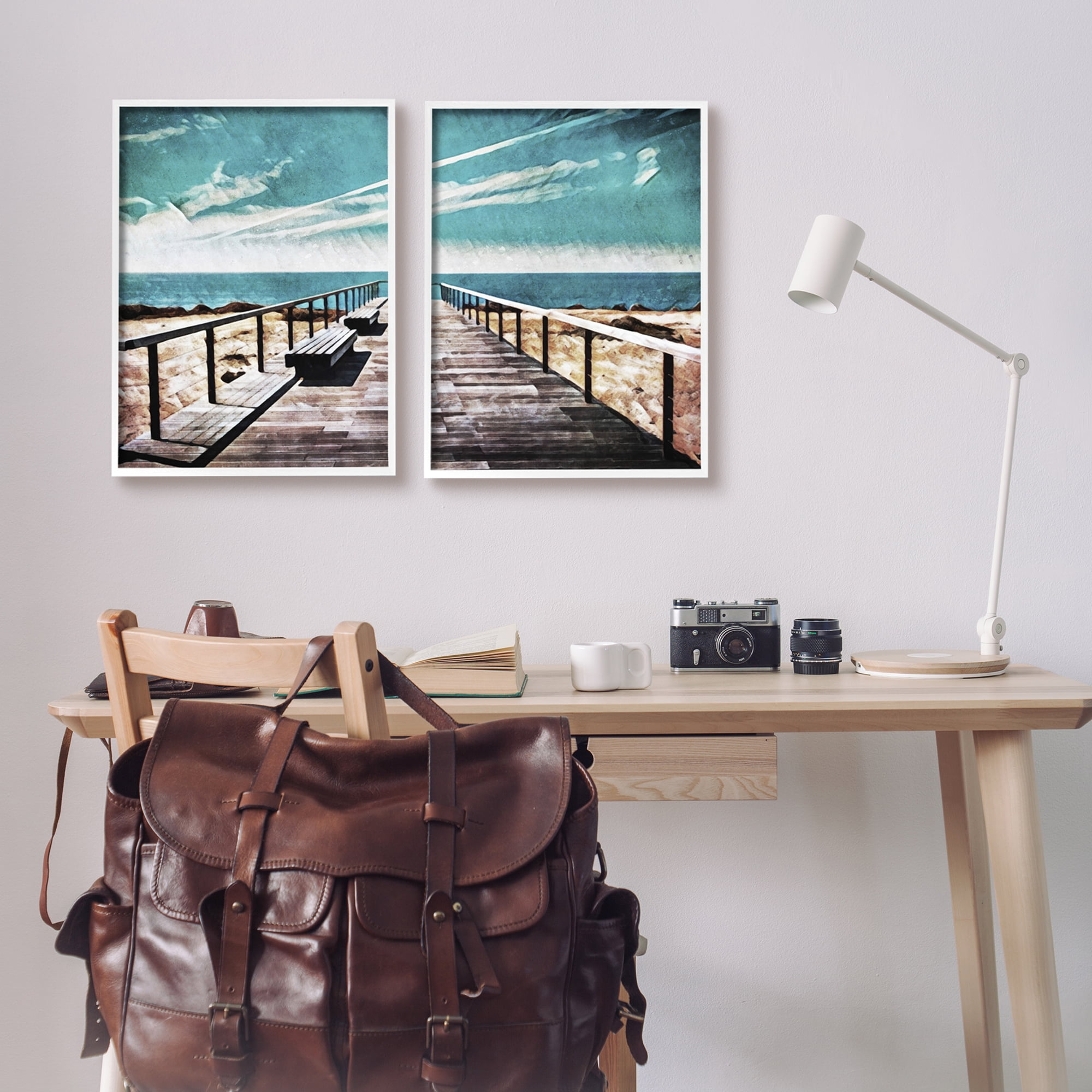 Stupell Industries Tranquil Pier Dock Beach Clear Blue Sky Illustration, 16 x 20, Design by Ashley Aldridge