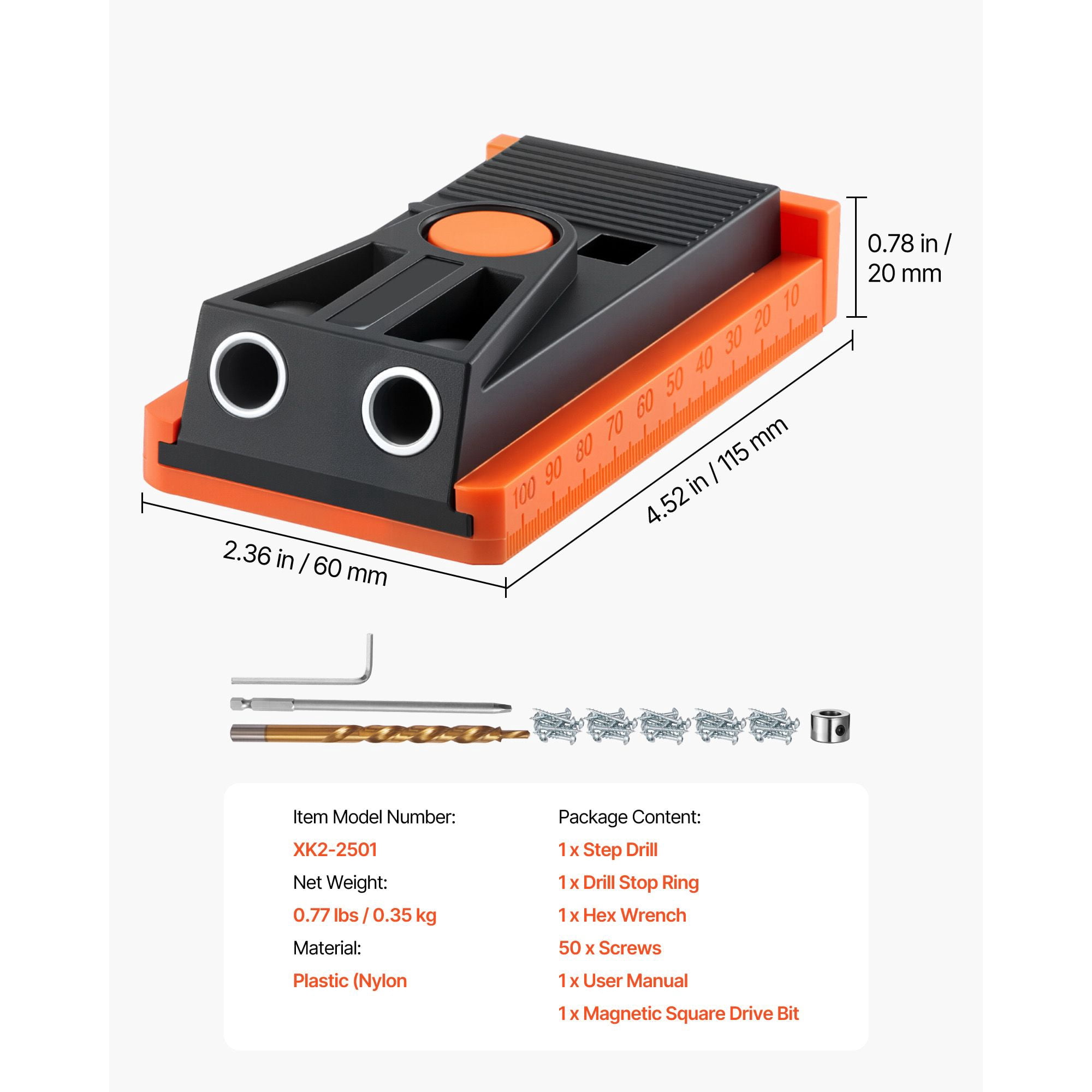 Dranite Pocket Hole Jig Kit, Adjustable 1/2"-1-1/2", w/ Drill Bits & Screws, for Woodworking