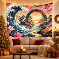 thumbnail image 3 of Teal Wave with Cherry Blossoms and Portal Scene, Serene Japanese Inspired for Nature Lovers, Floral Ocean Portal Art, Housewarming Gift Tapestry Wall Hanging for Bedroom and Living Room, 3 of 7