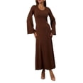 thumbnail image 2 of Womens Scoop Neck Lace Up Maxi Dress Knit Flare Sleeve Bodycon Dress Loose Casual Long Dresses Brown S, 2 of 9