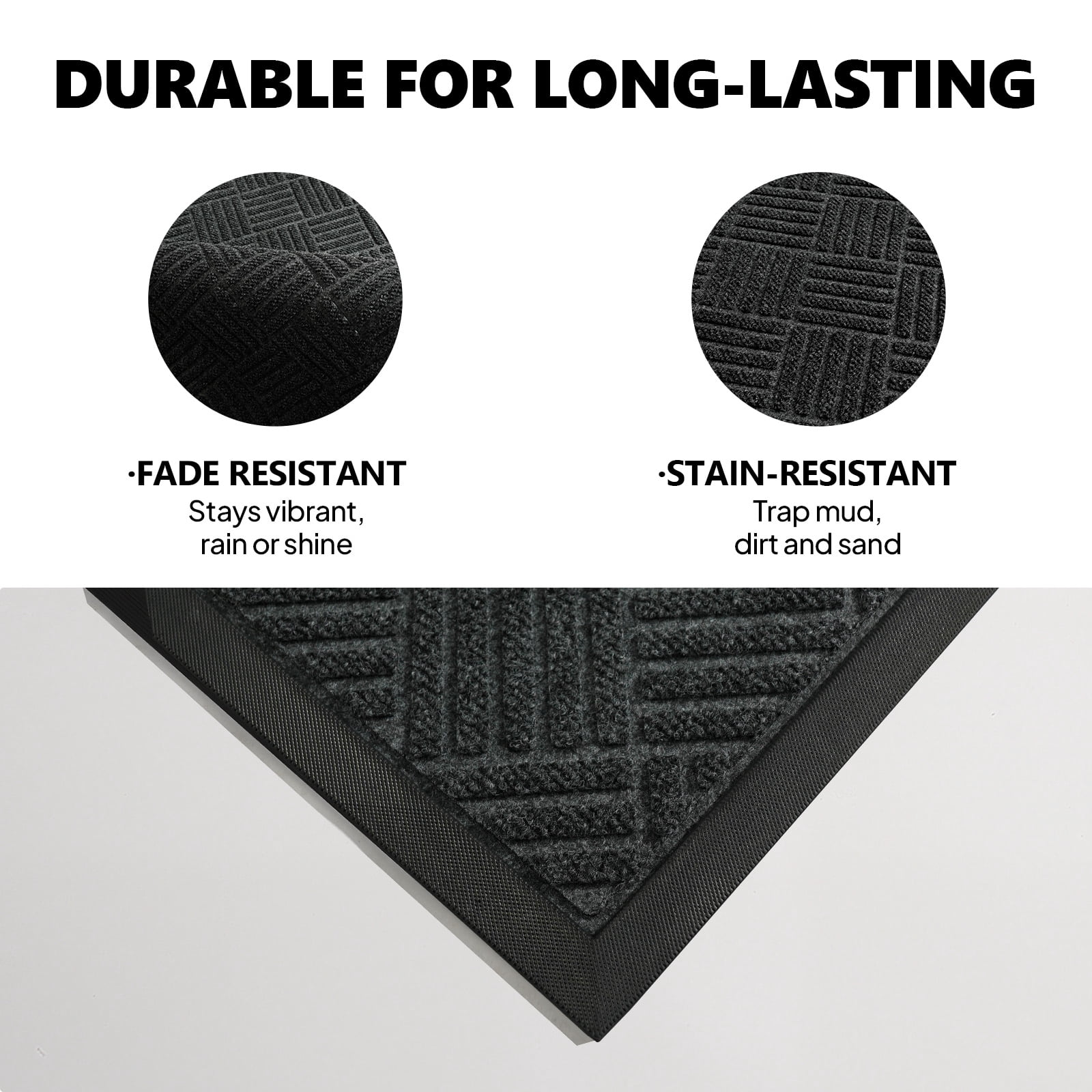 Floor Mat with Composite Rubber Backing, Non-Slip Grid Texture Waterproof Mat for Kitchen, Bathroom, Entryway, Laundry Room & Balcony