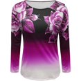 thumbnail image 5 of WTOBBY Women's Fashion Casual Rose Gradient Print Round Neck Long Sleeve Top, Versatile All-Match Blouse for Ladies Comfortable and Stylish Wear,Hot Pink 2XL, 5 of 5