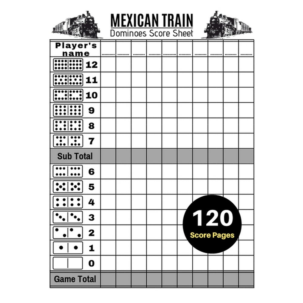 Mexican Train Score Sheets: V.5 Mexican Train Dominoes Score Pad for ...