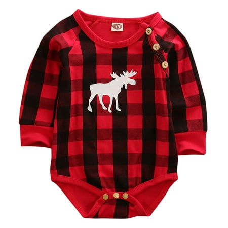 

Gueuusu Girls Christmas Romper Deer Print Plaid Jumpsuit One-piece Clothing