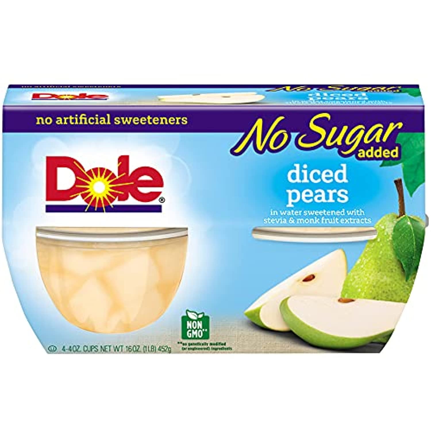 Dole Fruit Bowls Diced Pears No Sugar Added & Gluten Free Snack, 4 Oz