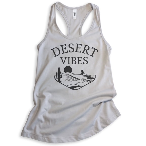Desert Vibes Tank Top, Ladies Racerback Tank Top, Desert Tank, Camping Tank, Hiking Tank, Mountain Tank, Silver Gray, XX-Large