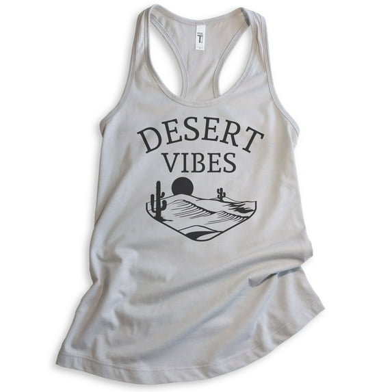 Desert Vibes Tank Top, Ladies Racerback Tank Top, Desert Tank, Camping Tank, Hiking Tank, Mountain Tank, Silver Gray, Large