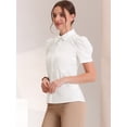 thumbnail image 3 of Camisa abotonada de trabajo con cuello vuelto y manga farol para mujer blanco S, 3 of 5
