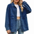 thumbnail image 3 of Women'S Button-Down Vintage Ripped Blue Denim Jacket Deep Blue S, 3 of 9