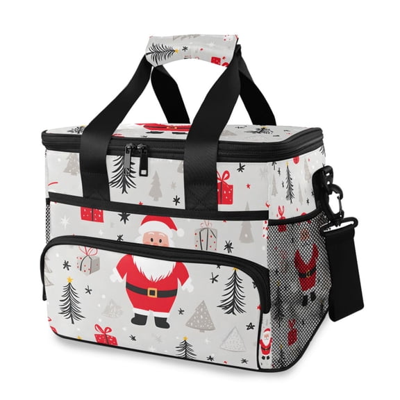 FORMRS Insulated Cooler Bag 24 Cans Capacity Soft Leakproof Lunch Box with Side Pockets, Gray Christmas Santa