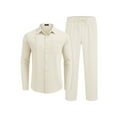 thumbnail image 5 of Coshow Men's Linen 2 Piece Set Long Sleeve Button Down Cuban Shirt and Pants Casual Summer Beach Outfit, 5 of 5