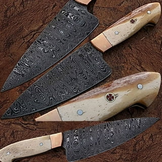 2 pieces of 16 inches Handmade Damascus Steel Steak knives Bone and Bull  Horn Handles