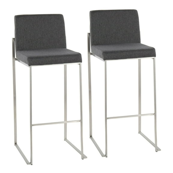 Fuji Contemporary High Back Barstool In Stainless Steel And Charcoal Fabric - Set Of 2