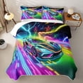 thumbnail image 2 of Erosebridal Abstract Fast Car Twin Quilt Set for Boys,Colorful Lightning Neon Lights Twin Coverlet Set for Teens, 2 of 7