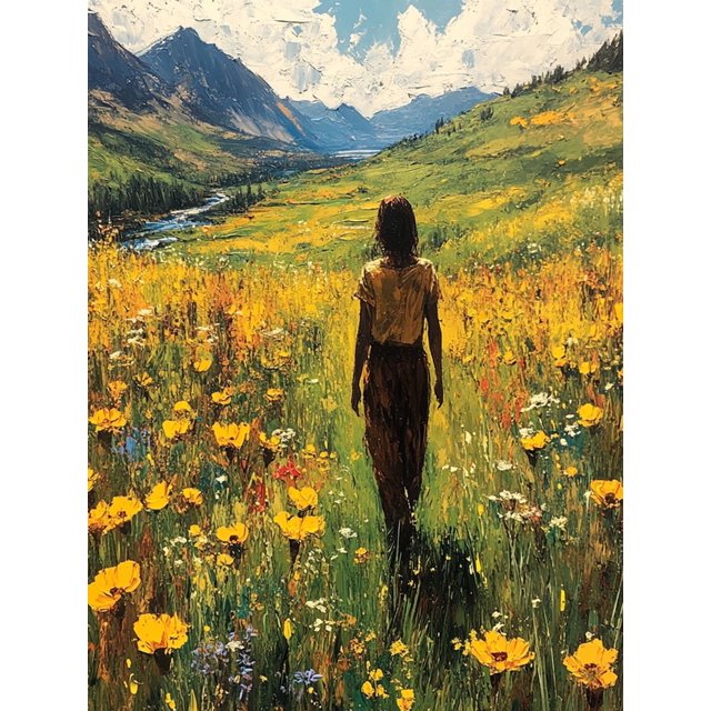 Qisvanset Framed Canvas Wall Art 12x16 Inch Jesus Green Pasture Wildflower Religious Wall Art
