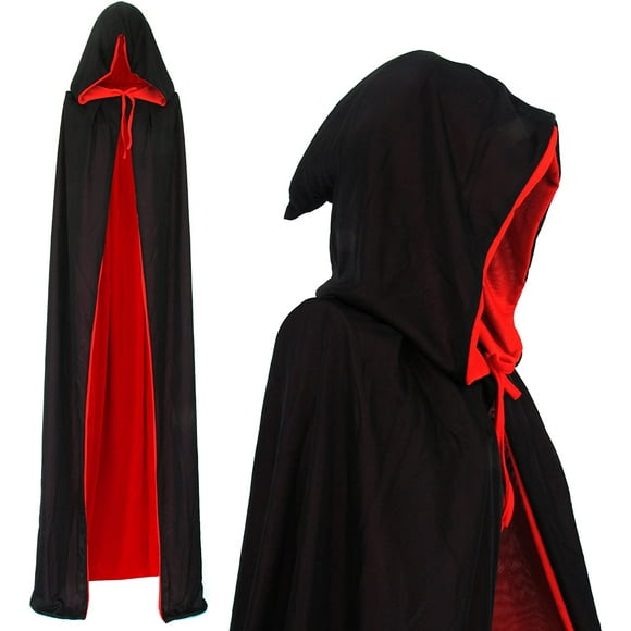 Vampire Hooded Cloak Black Red For Adults Halloween Dracula Cosplay 170cm Cloak