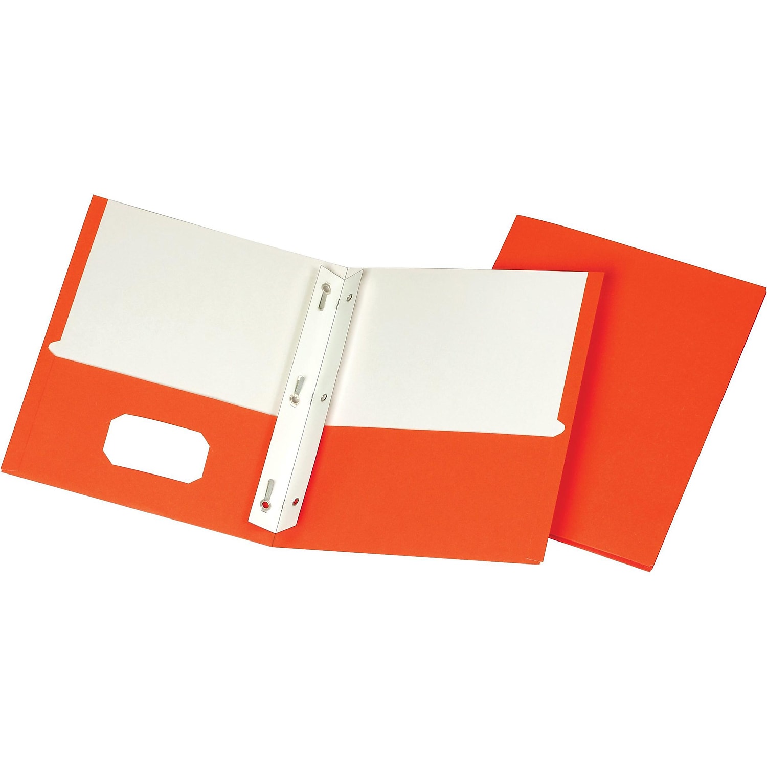 Staples Smooth 2-Pocket Paper Folder with Fasteners Orange 25/Box (50775/27543-CC) ST27543