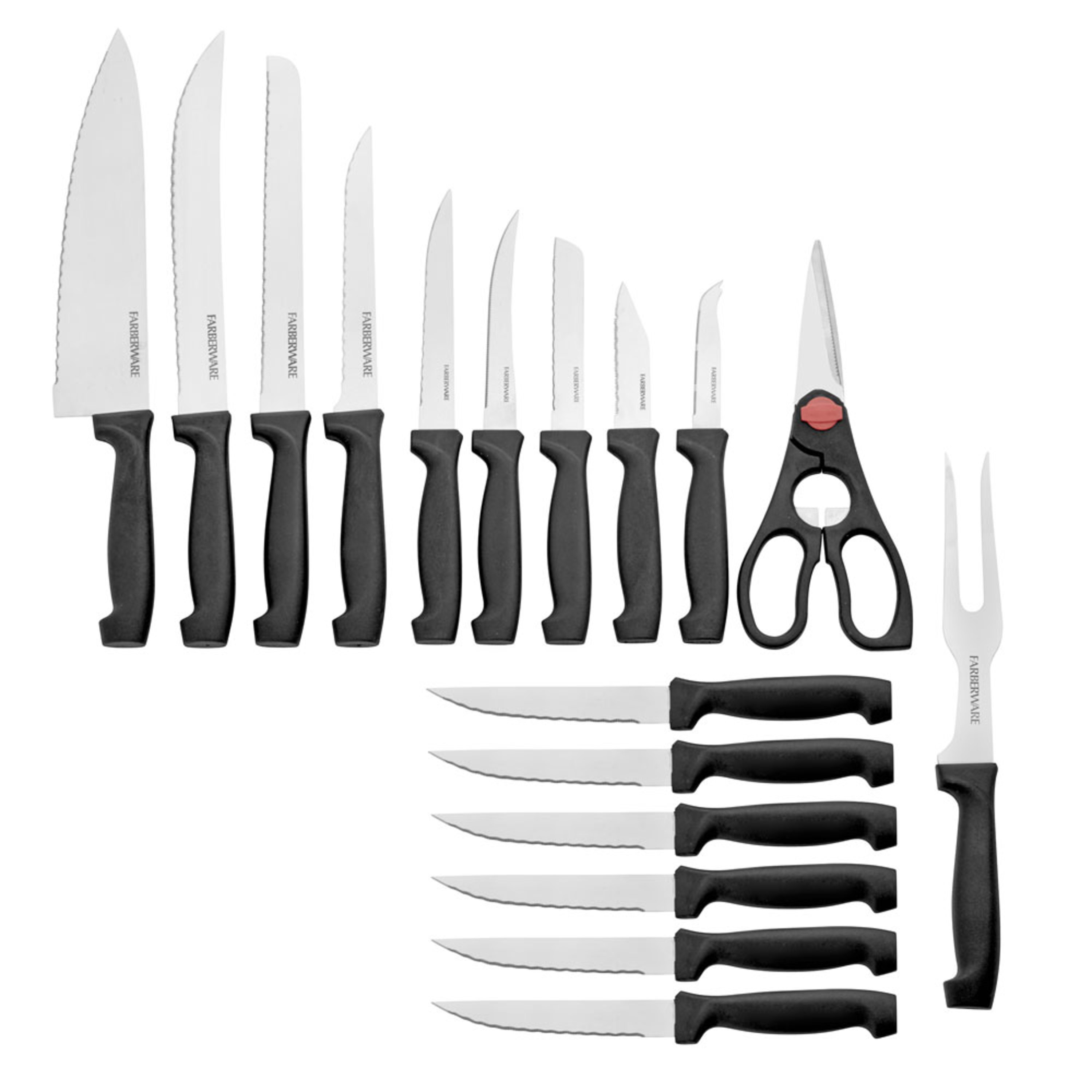 Farberware 18-Piece Never Needs Sharpening Stainless Steel Knife Set with Block Natural Wood - image 5 of 16