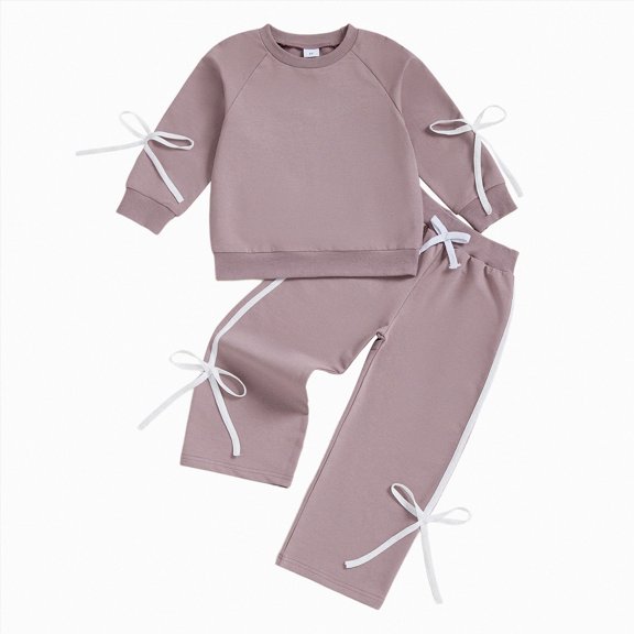 HCNTES Baby Girl Clothes Winter Toddler Girls Clothes Fall Winter Outfit Sets, Baby Boy Girl Long Sleeved Round Neck Bow Pattern Elastic Waist 1T 2T 3T 4T 5T 6T 2 Piece Top and Pants Set