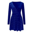 thumbnail image 7 of IWRICH Formal Sequin Velvet Mini Dress for Women Fashion Long Sleeve a Line Sparkly V Neck Glitter Short Dresses Blue XXXL, 7 of 7