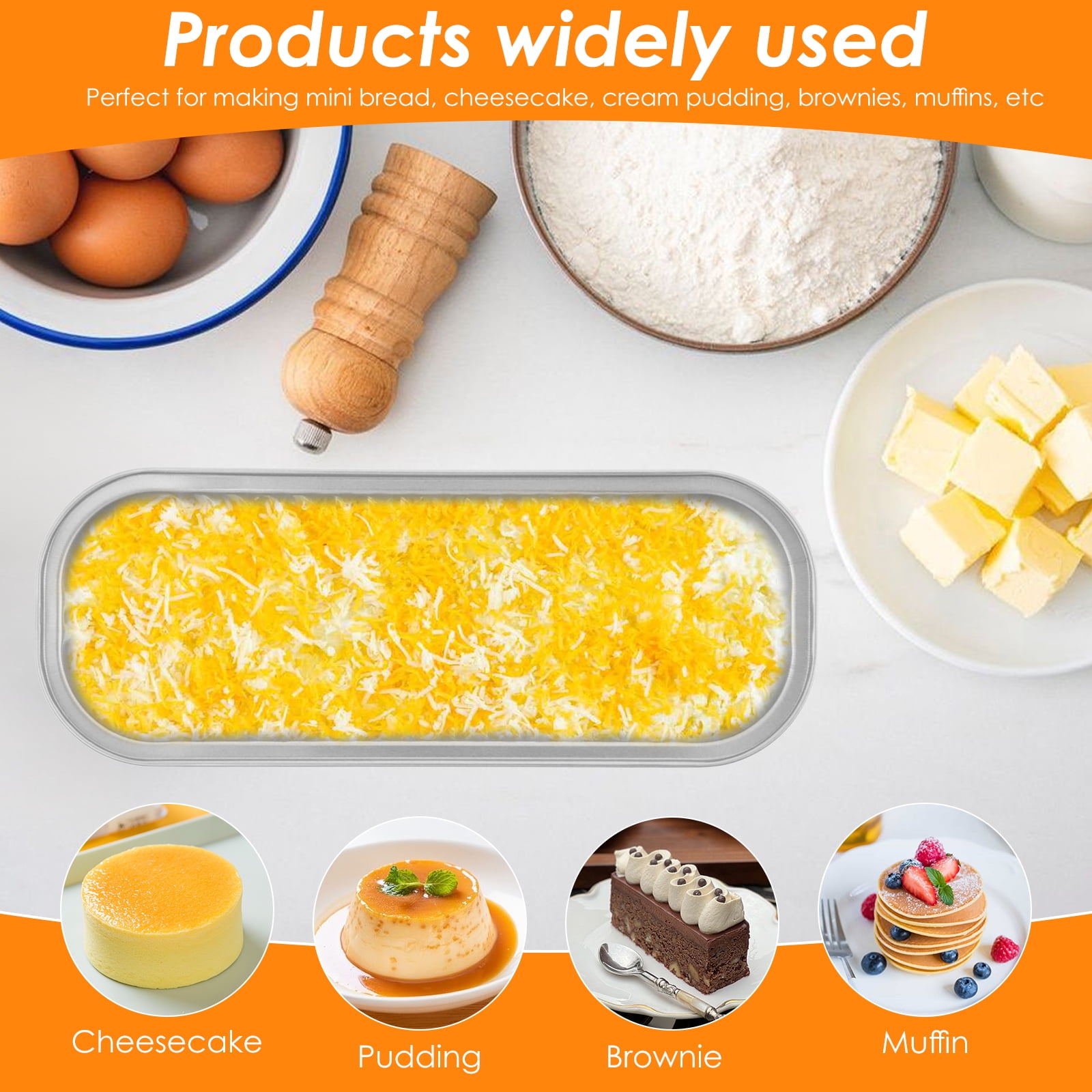50Pcs Mini Loaf Pans with Lids Forks 200ml Aluminum Foil Cake Container Heat Resistant Mini Cake Pans Rectangle Cake Baking Cups Puddings Tin for Dessert Outdoor Picnic Party