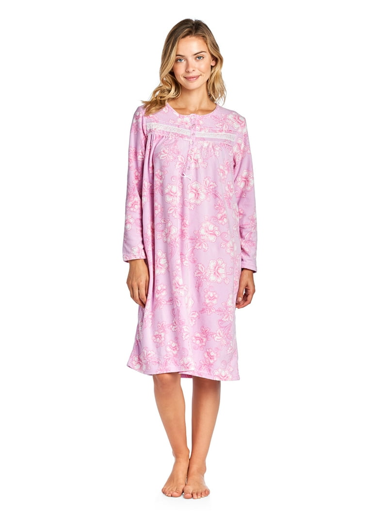 Casual Nights Women's Long Sleeve Micro Fleece Cozy Floral Night Gown