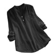 thumbnail image 2 of Patlollav Womens Shirts Solid Color Loose Slim V-Neck Long-Sleeved Cotton and Linen Winner Tops, 2 of 6