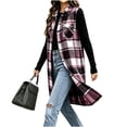 thumbnail image 6 of Plaid Button Down Long Vest For Women, Lapel Collar Sleeveless Side Split Cardigan, Fall Casual Curved Hem Tops With Pockets, 6 of 7