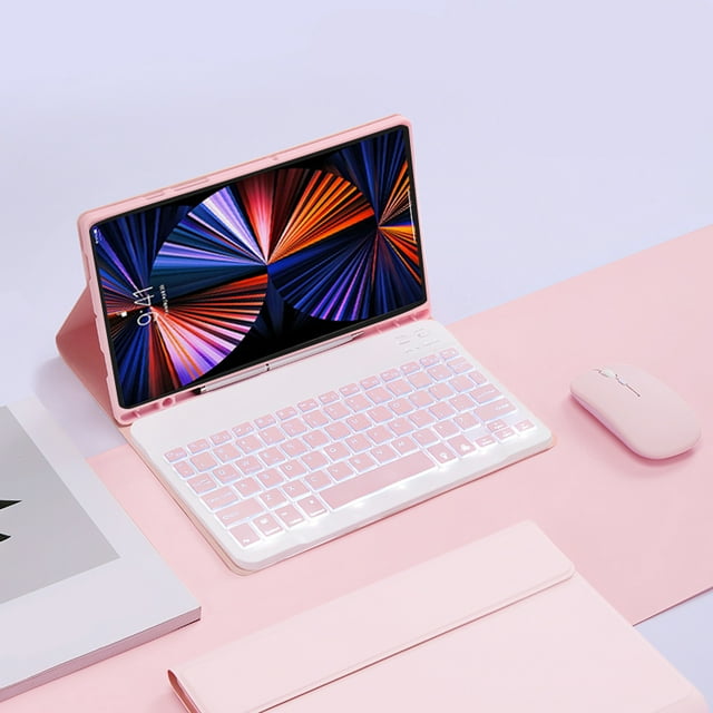 Étui Clavier pour Tablette Samsung Galaxy Tab A9 Plus 2023, Étui Clavier Sans Fil Rétroéclairé pour Galaxy Tab A9 Plus 11 Teclado Rose avec Souris Anglais