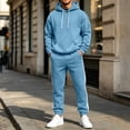 thumbnail image 2 of Jerdar Men Casual Pullover Hooded Sports Solid Long Sleeve Trousers Two-Piece Elastic Waist Patchwork Trousers Tracksuit Soft Sweatshirt Set, 2 of 9