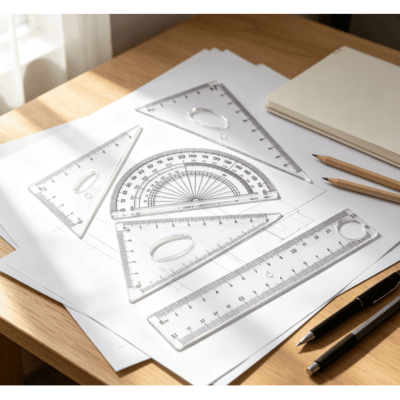 QuanTara 4-Piece Ruler Set, Clear Plastic 15cm Ruler with Protractor & Triangle Rulers, Geometry Drawing Tools (7.48in)