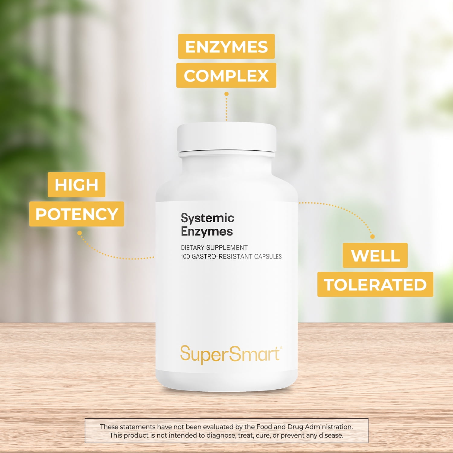 SuperSmart Systemic Enzymes (High Potency) - with Bromelain, Protease, Lipase, Trypsin, Chymotrypsin, Peptidase, Pancreatin - Proteolytic Enzymes Complex | Non-GMO & Gluten Free - 100 DR Capsules