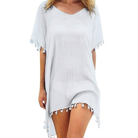 GZWYHT Swim Suits for Women 2025 Bathing Suit for Women Kaftan Bikini Swimwear Women s Trim Loose Up Cover Chiffon Tassels Swimsuit Coverup for Women Tankini Swimsuits for Women White One Size