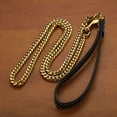 thumbnail image 4 of Cuban Chain Traction Rope Gold - Qyaukm Traction Leash Leather Strong Metal Stainless Pet Chain for Dog, 4 of 7