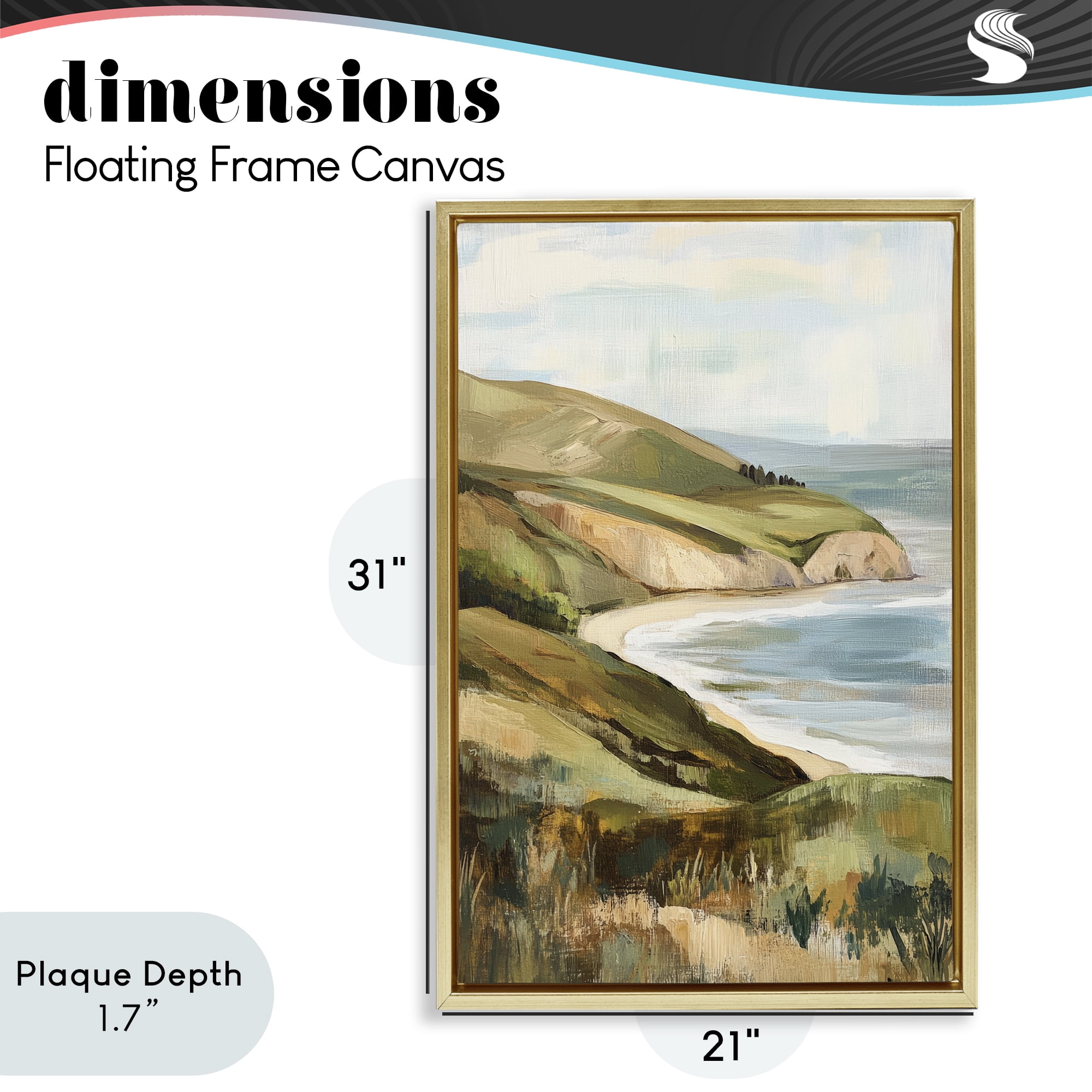 Stupell Industries Painted Cliffside Coastal Morning Light Gold Framed Floater Canvas Wall Art, design by Petal Prints Design