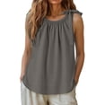 thumbnail image 6 of Jerdar Women's Tank Tops Business Casual Ruffle Trim Crew Neck Tie Shoulder Sleeveless Summer Shirts L, 6 of 8