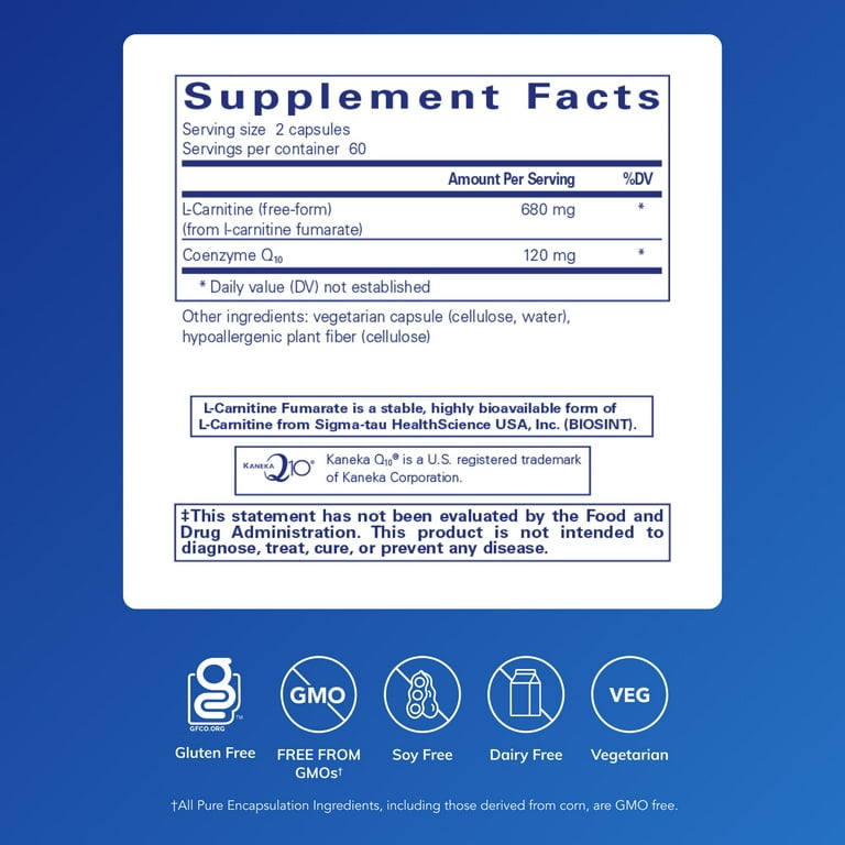 Pure Encapsulations CoQ10 l-Carnitine Fumarate | Cardiovascular & Cellular Energy Support | 120 Capsules - Walmart.com Pure Encapsulations CoQ10 l-Carnitine Fumarate | Cardiovascular & Cellular Energy Support | 120 Capsules - Walmart.com