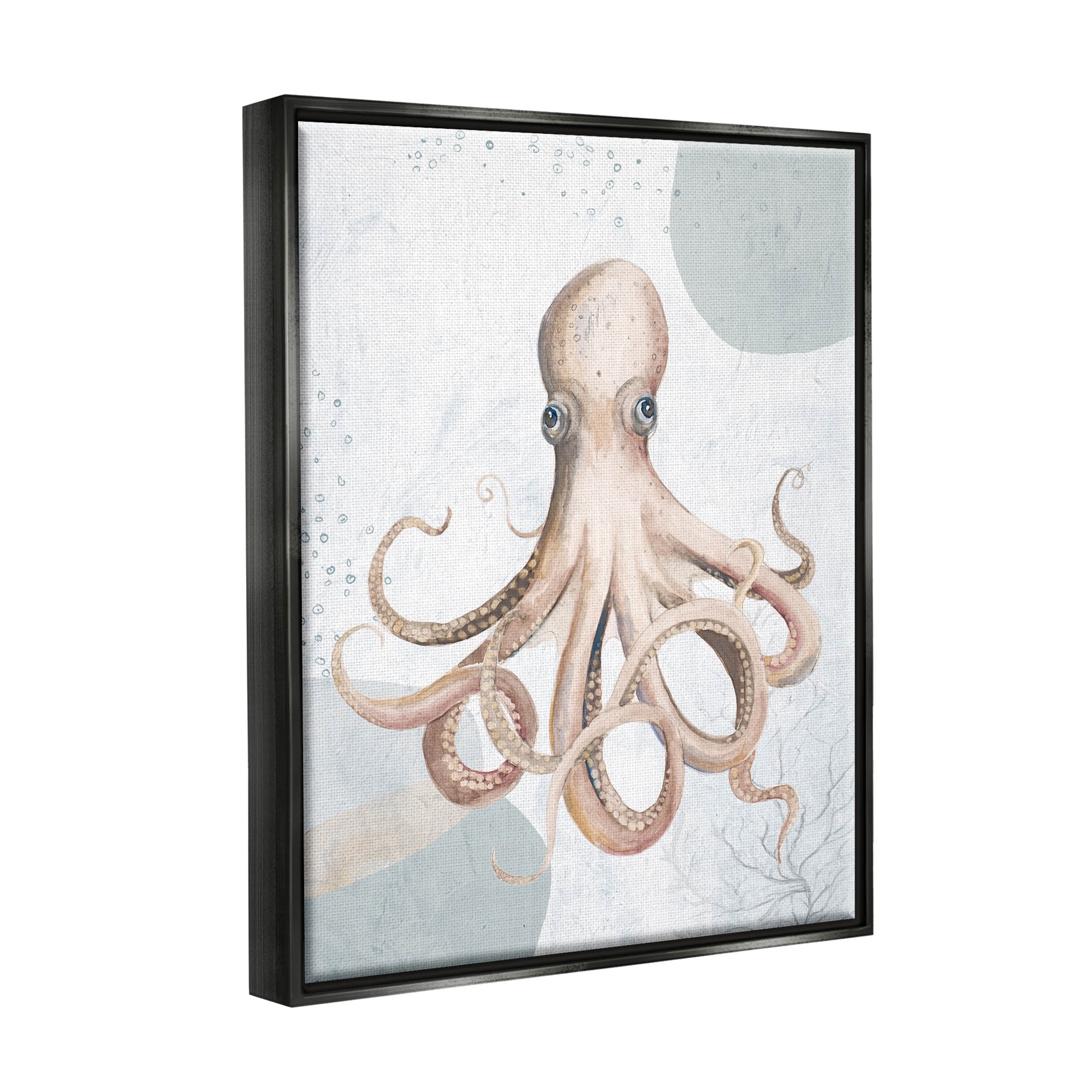 Stupell Industries Aquatic Octopus Sea Life Graphic Art Jet Black Floating Framed Canvas Print Wall Art, Design by Patricia Pinto